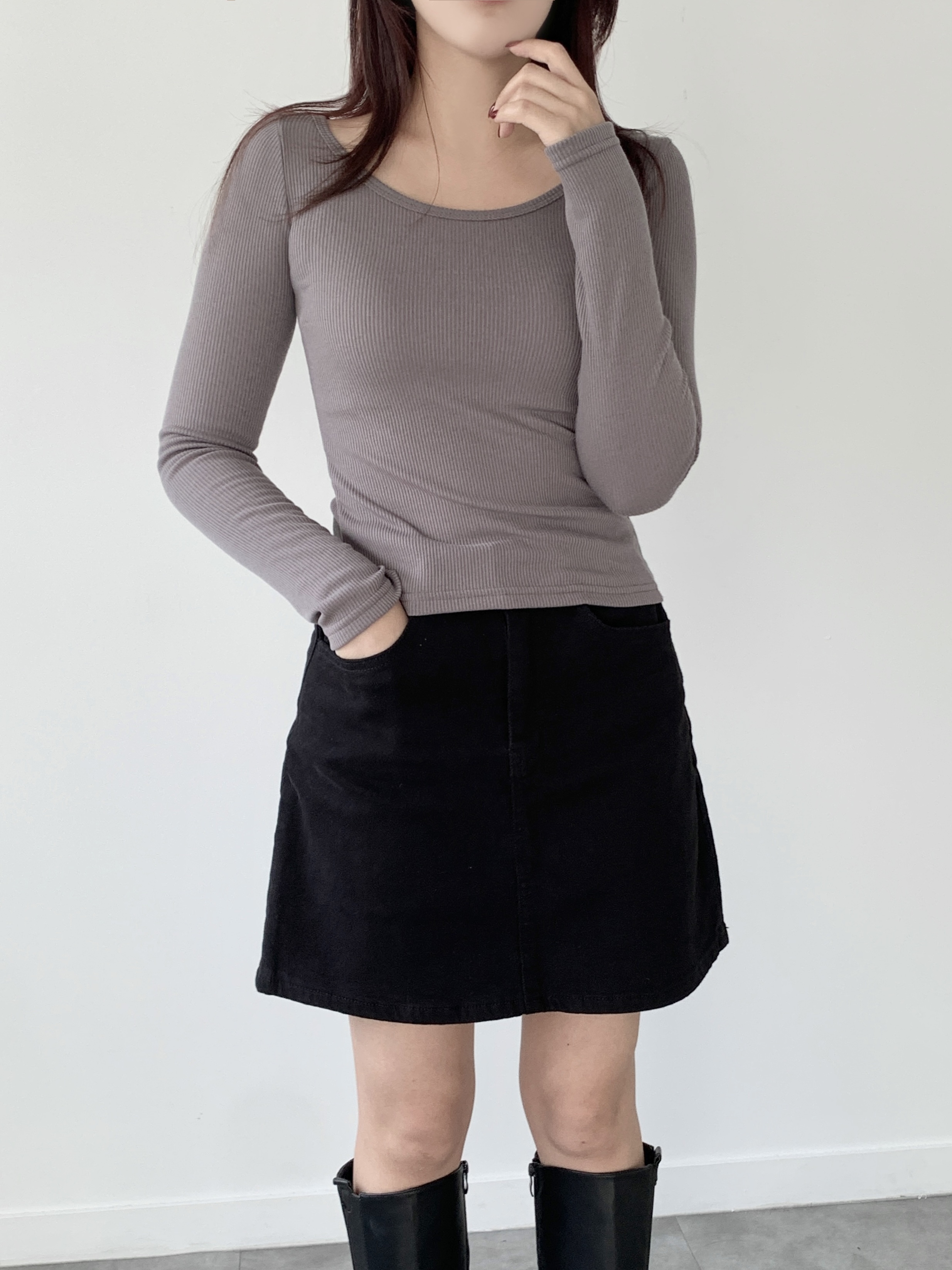 裏起毛ワイドネックスリムリブTシャツ | 詳細画像10