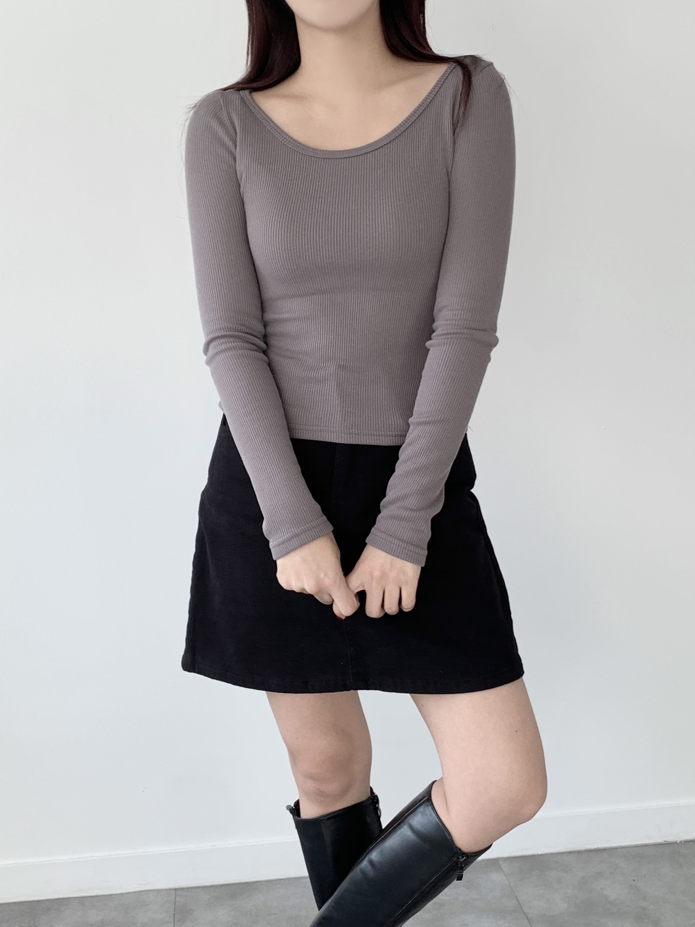 裏起毛ワイドネックスリムリブTシャツ | 詳細画像12