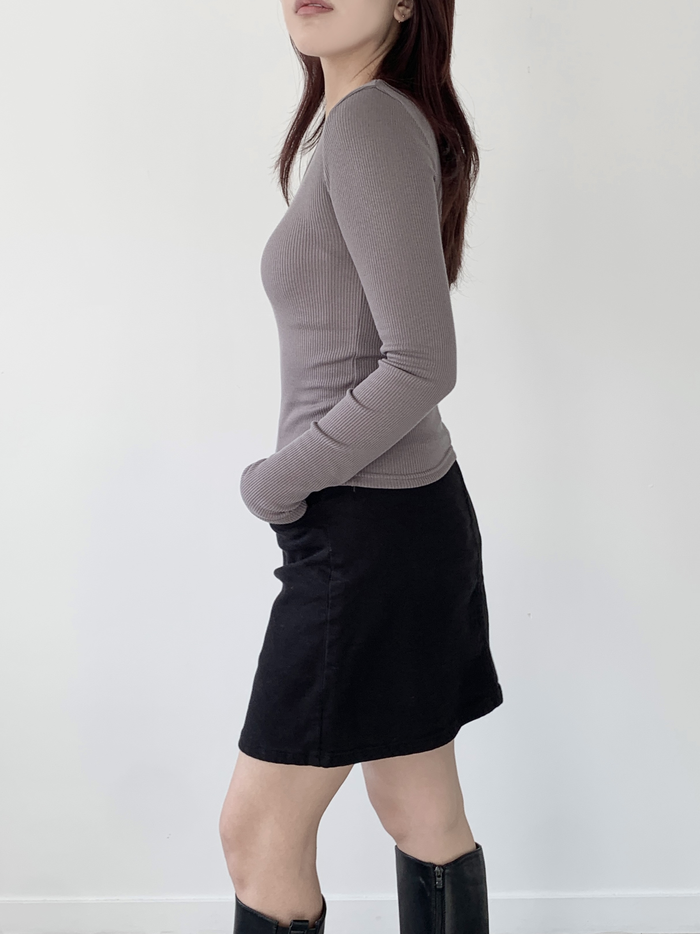 裏起毛ワイドネックスリムリブTシャツ | 詳細画像13