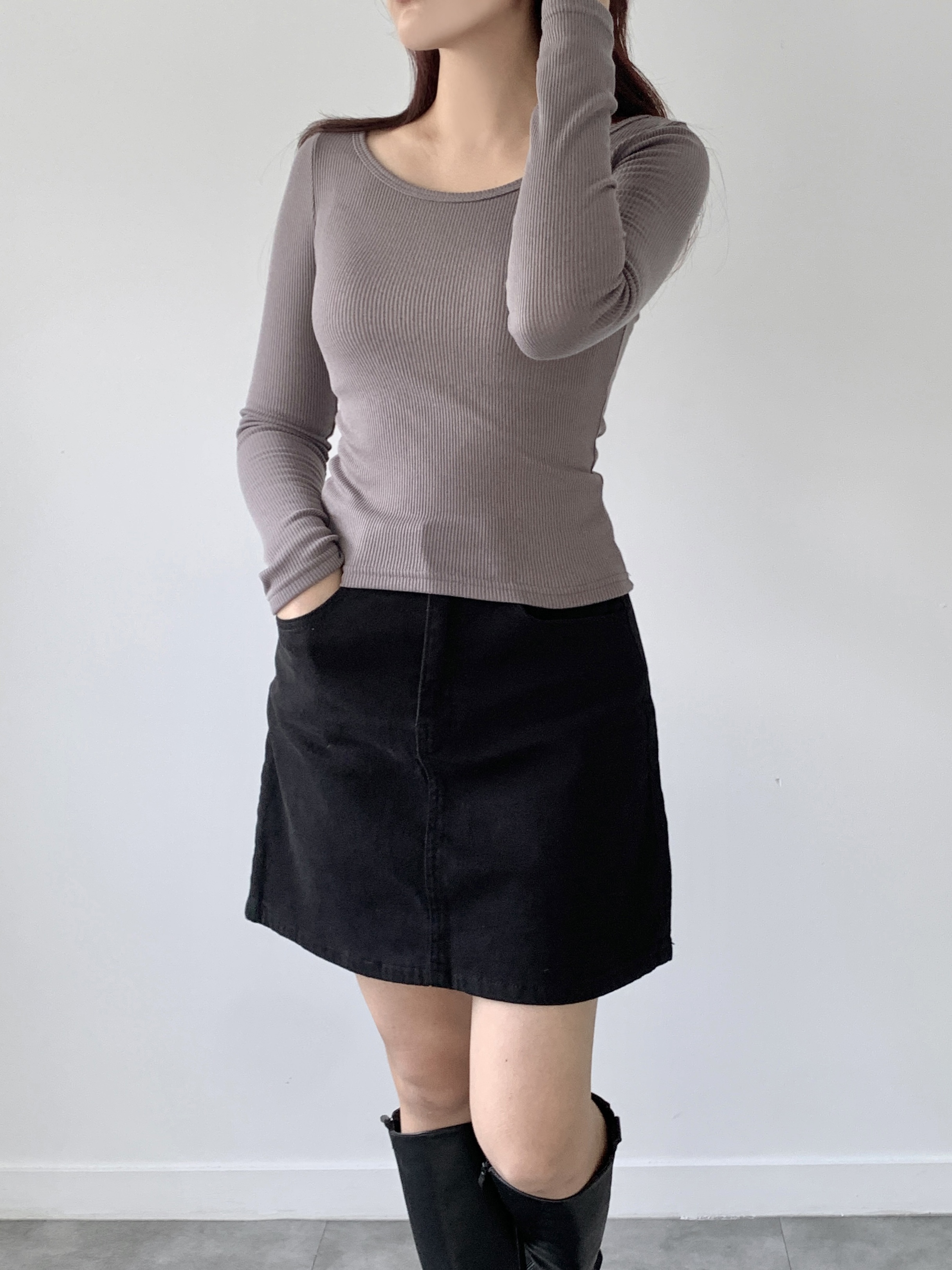 裏起毛ワイドネックスリムリブTシャツ | 詳細画像14