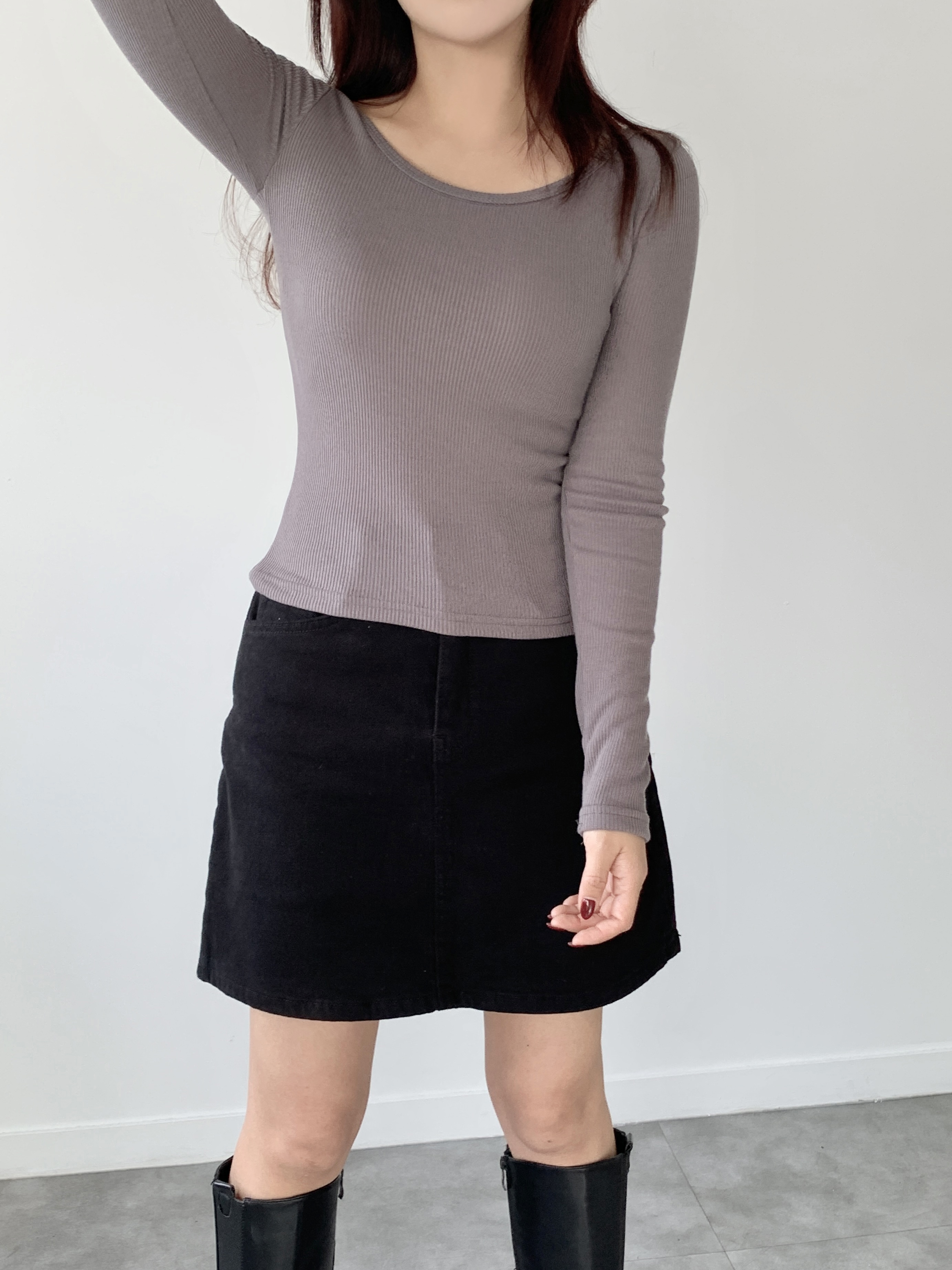 裏起毛ワイドネックスリムリブTシャツ | 詳細画像15