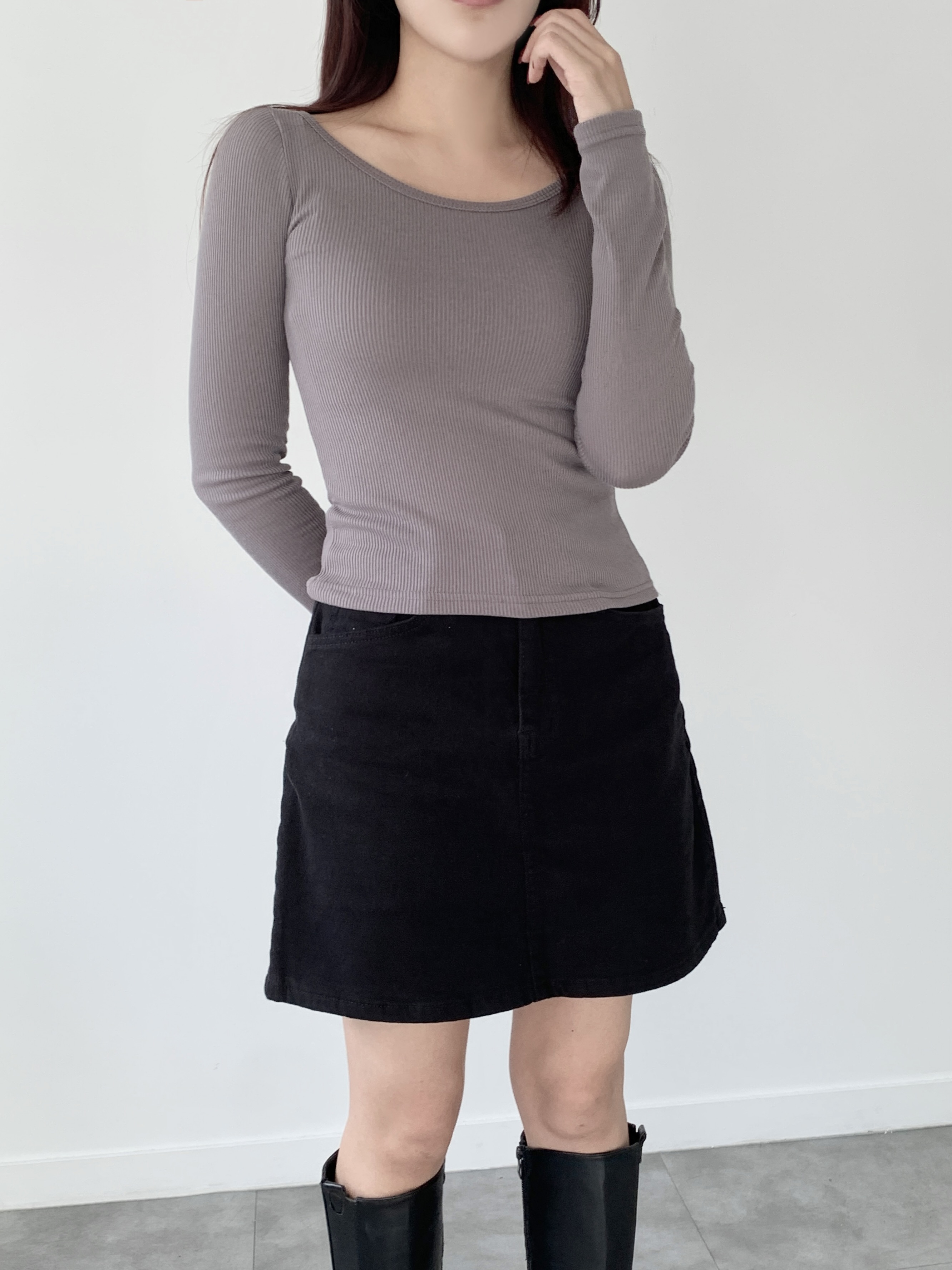 裏起毛ワイドネックスリムリブTシャツ | 詳細画像16