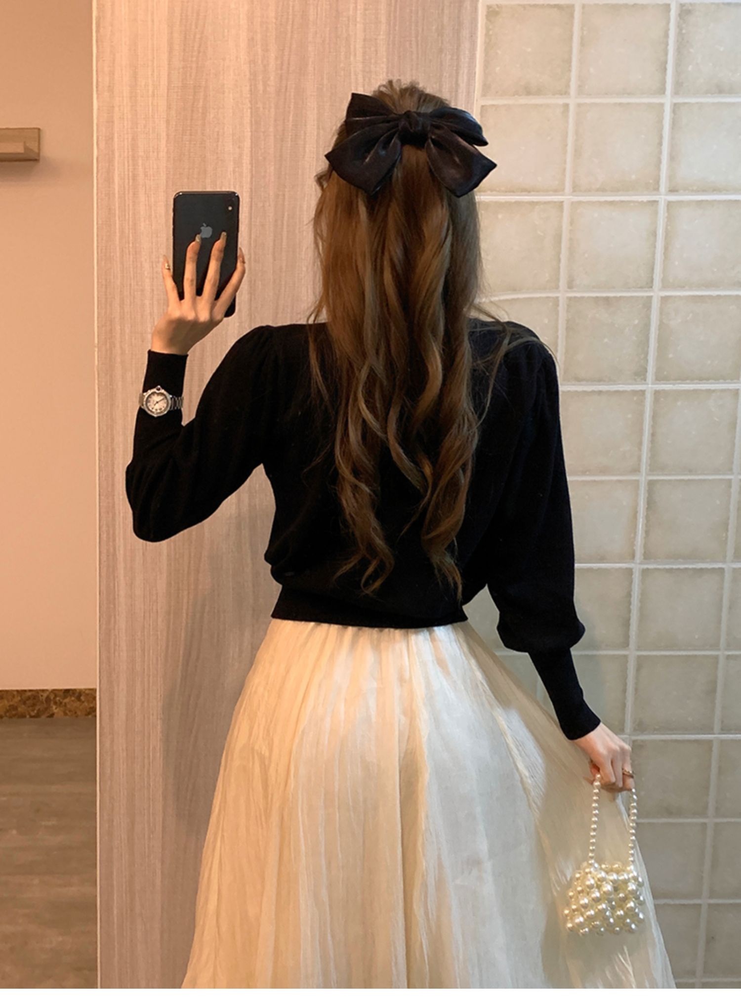 Vネックゴールドボタンパフカーディガン | 詳細画像7