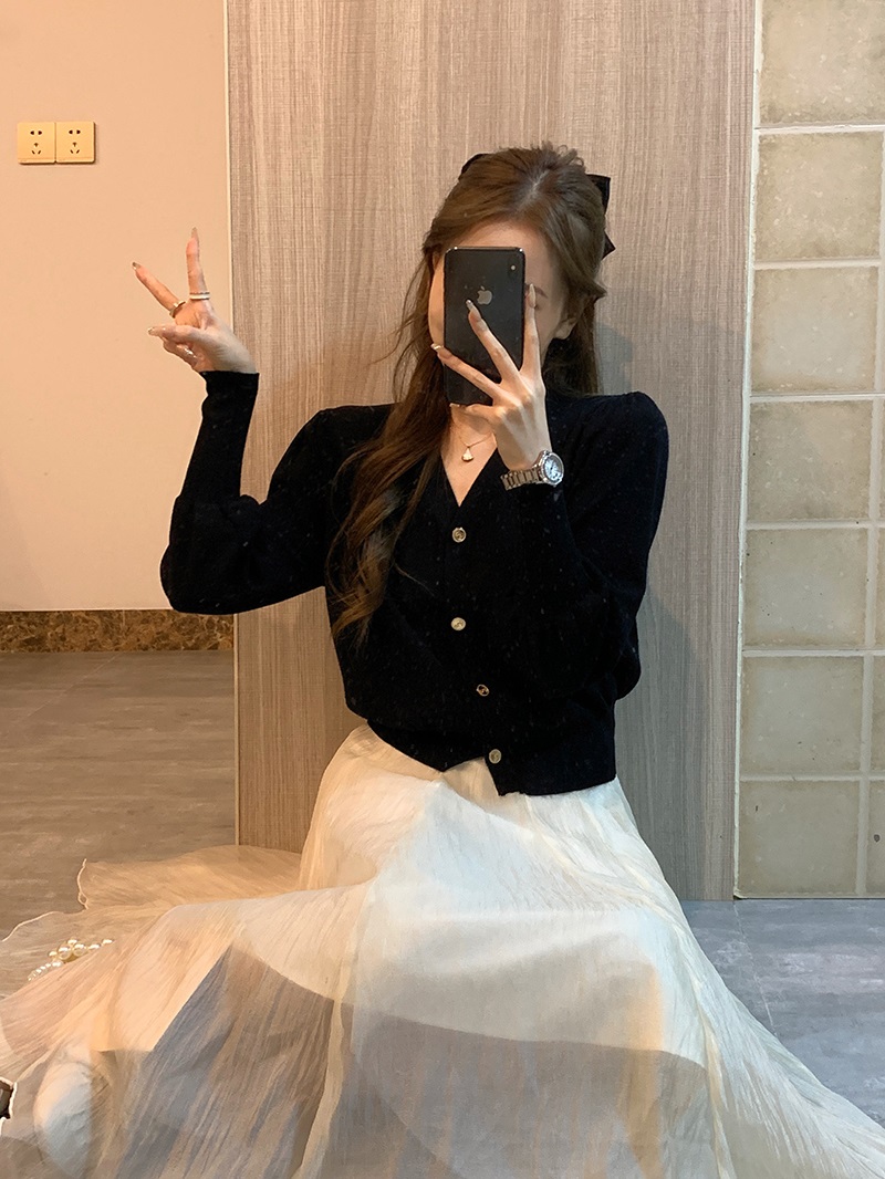 Vネックゴールドボタンパフカーディガン | 詳細画像10