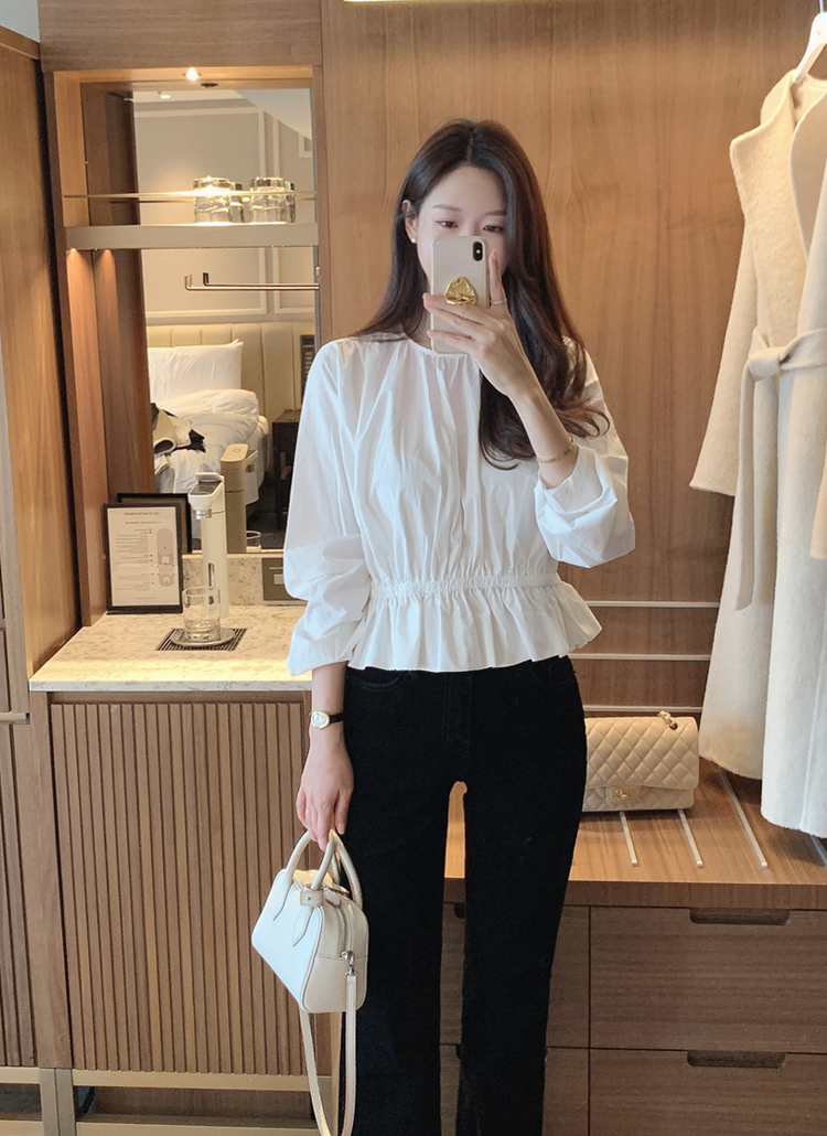 新品☆heve シャーリングペプラムブラウス