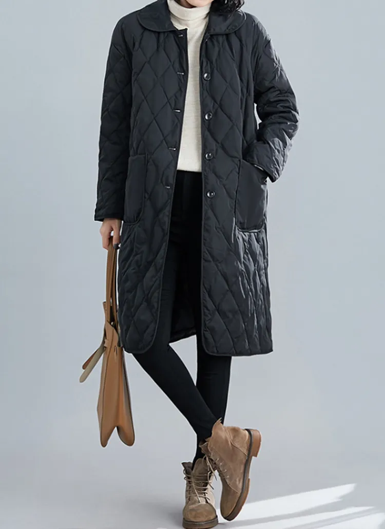 ラウンドカラーキルティングロングコート | レディースファッション  