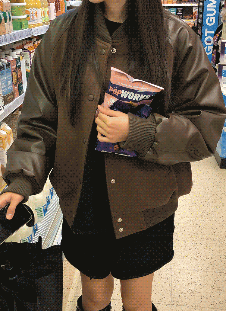 ordinairement キルト裏地エコレザースタジアムジャケット キルト裏地エコレザースタジアムジャケット | レディースファッション