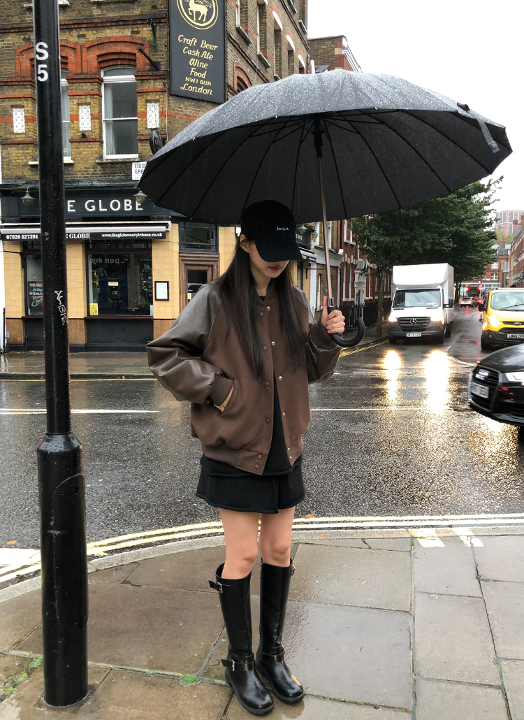 ordinairement キルト裏地エコレザースタジアムジャケット キルト裏地エコレザースタジアムジャケット | レディースファッション