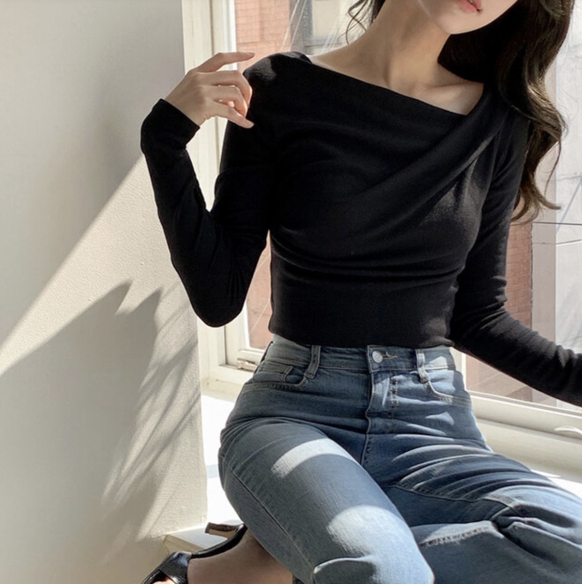 裏起毛2WAYドレープ長袖Tシャツ | レディースファッション通販