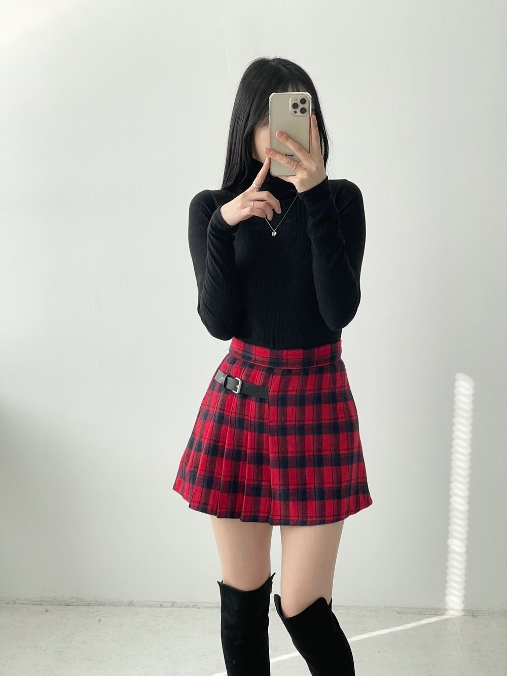 パンツ裏地サイドベルトチェックスカート | 詳細画像9