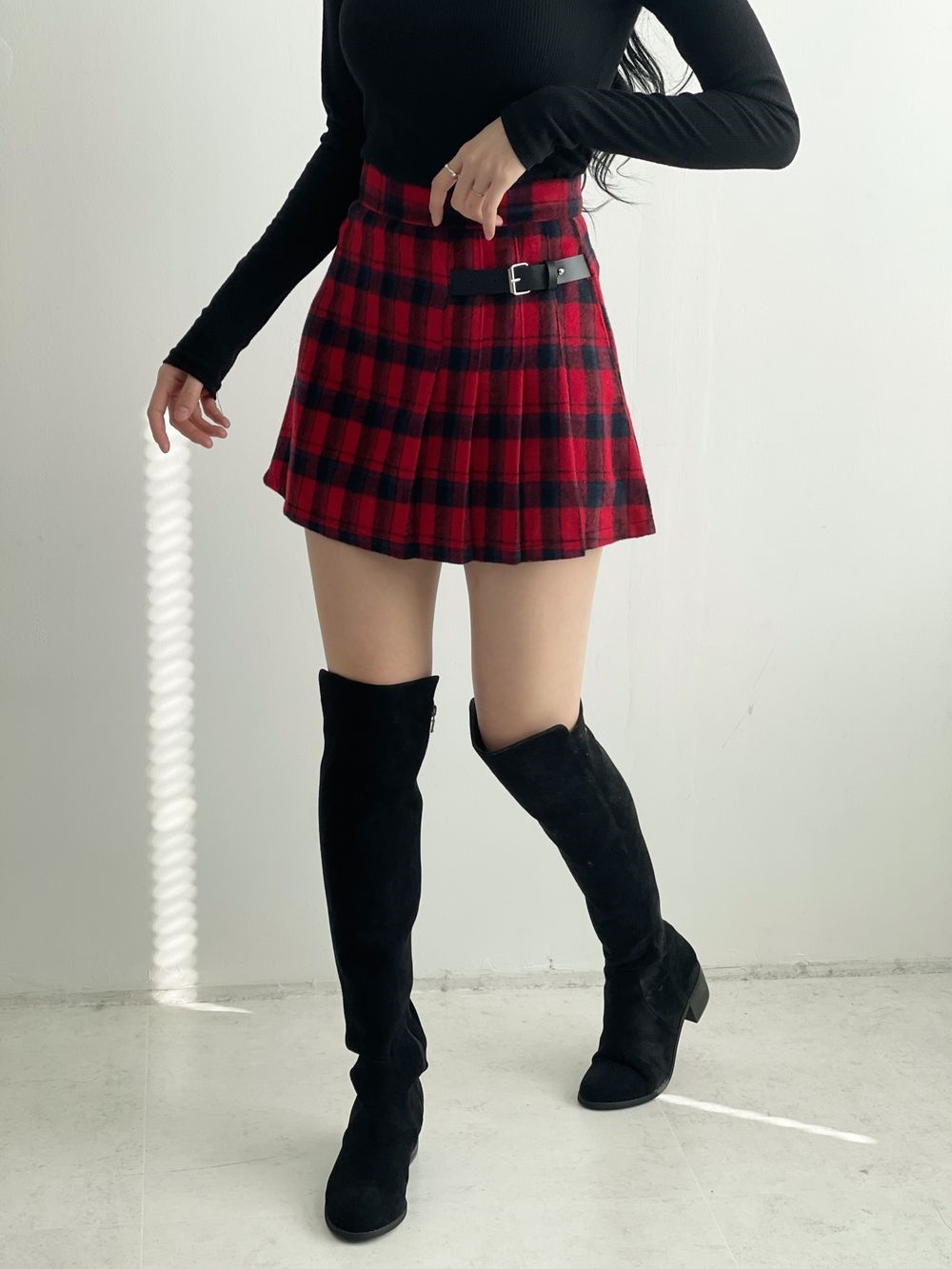 パンツ裏地サイドベルトチェックスカート | 詳細画像10