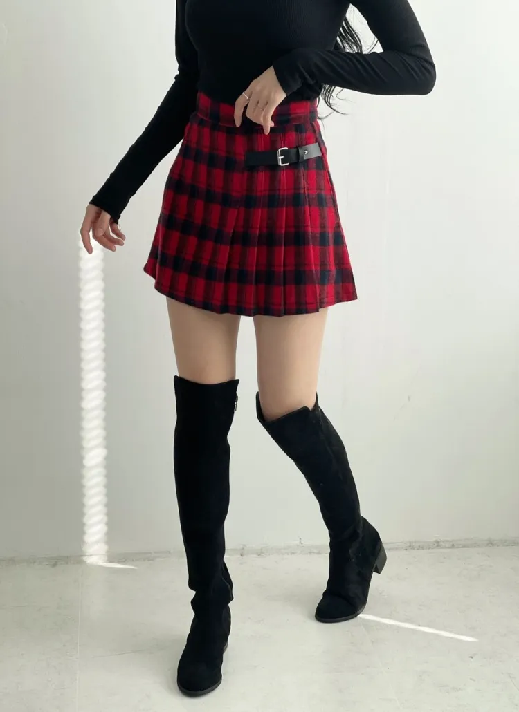 パンツ裏地サイドベルトチェックスカート | 詳細画像1