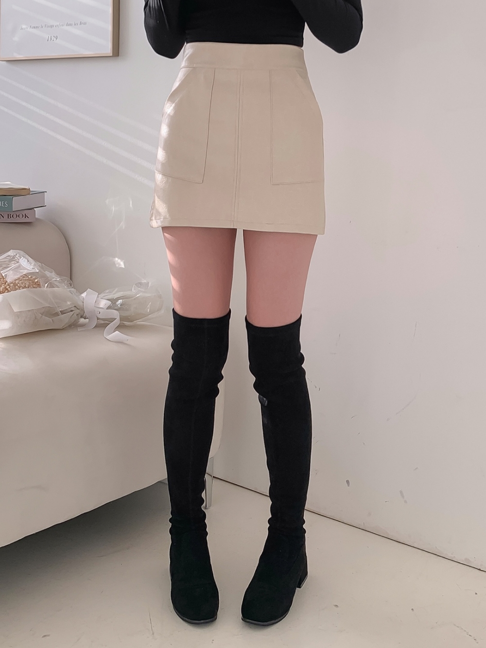パンツ裏地ポケットレザー調ミニスカート | 詳細画像8