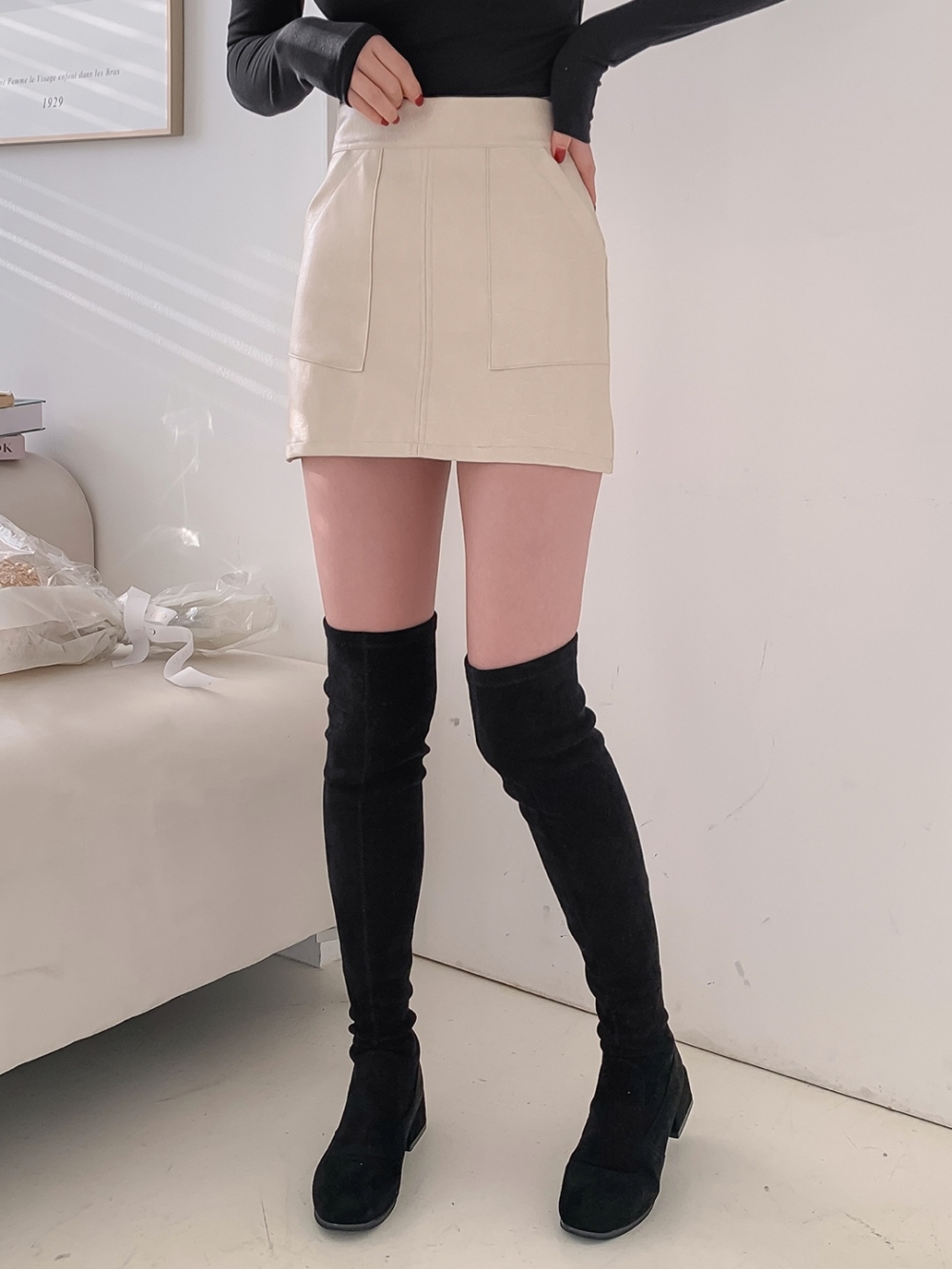 パンツ裏地ポケットレザー調ミニスカート | 詳細画像9