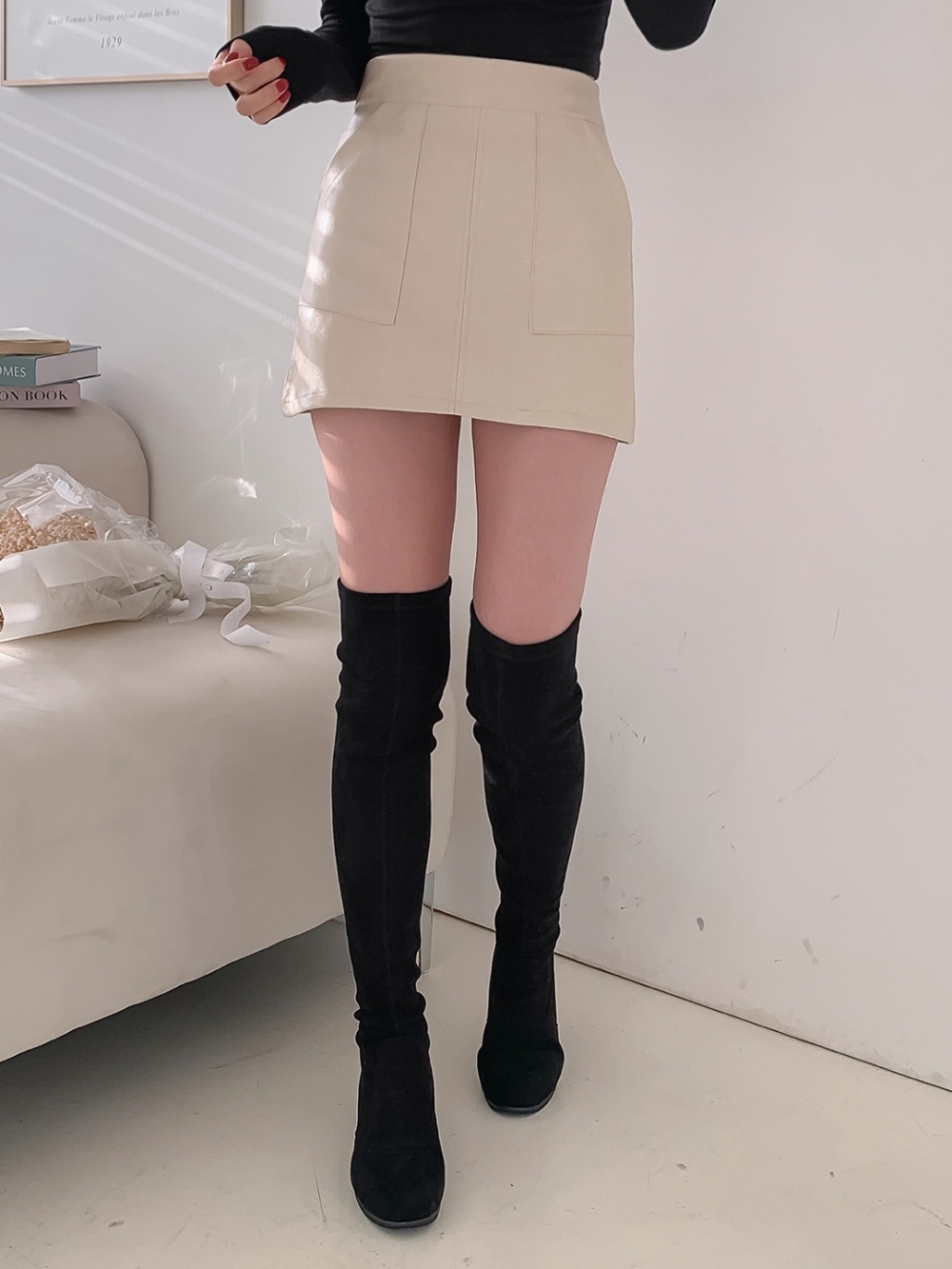 パンツ裏地ポケットレザー調ミニスカート | 詳細画像10