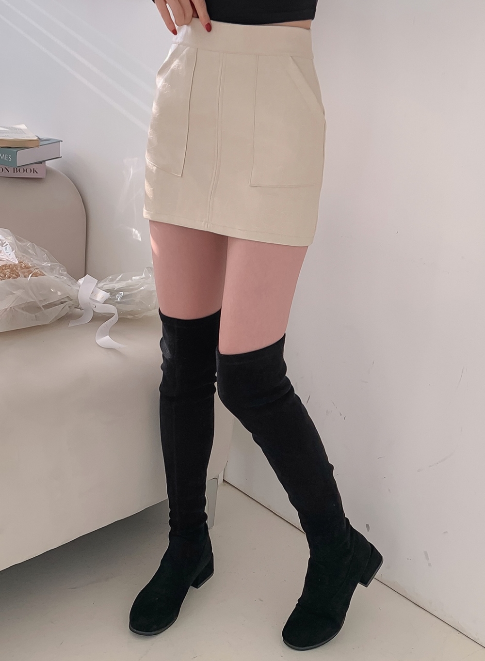 パンツ裏地ポケットレザー調ミニスカート | 詳細画像11
