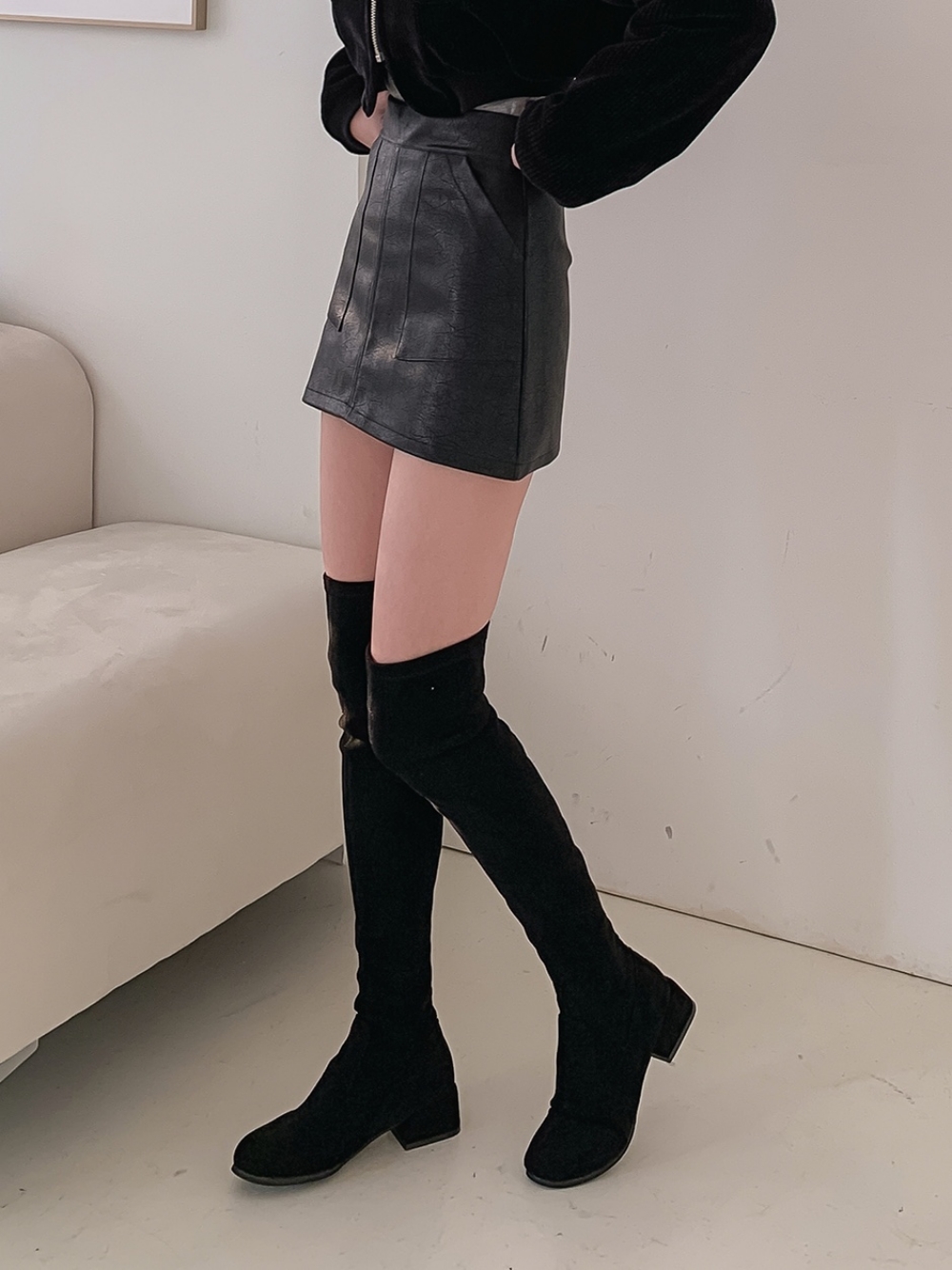 パンツ裏地ポケットレザー調ミニスカート | 詳細画像14
