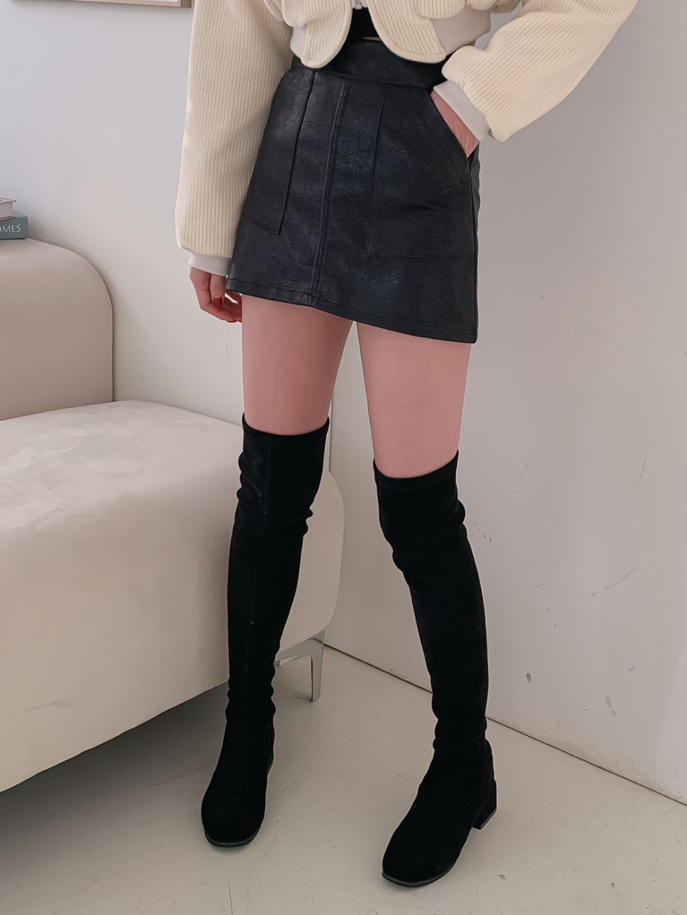 パンツ裏地ポケットレザー調ミニスカート | 詳細画像19