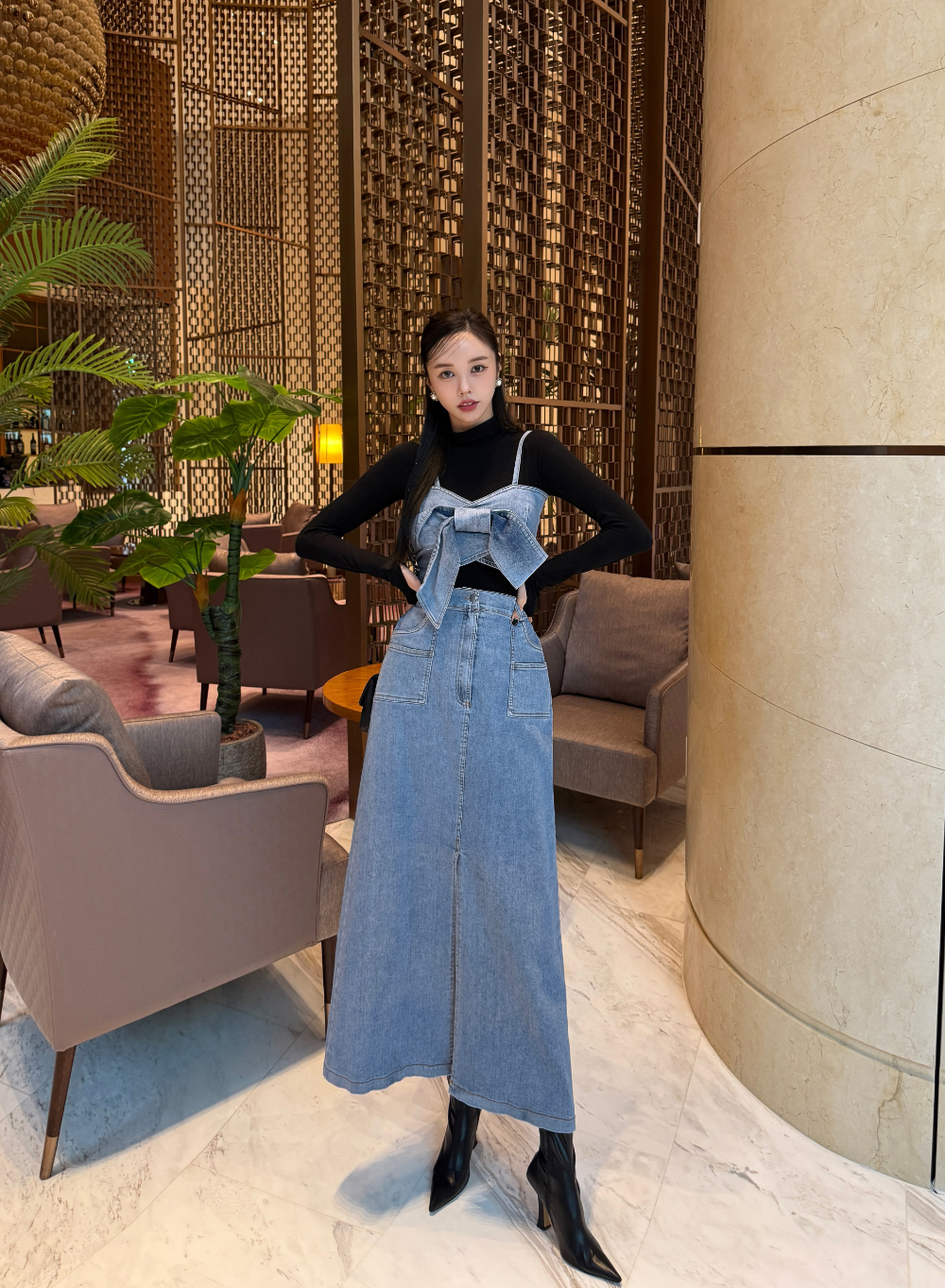 ビッグリボンデニムビスチェ&デニムスカートSET | レディース