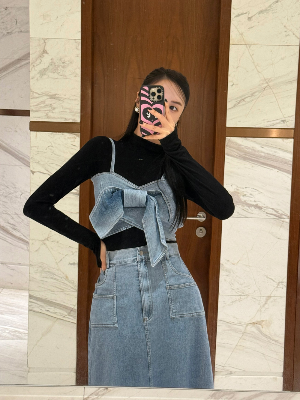 papier デニム　ビスチェ　スカート ビッグリボンデニムビスチェ&デニムスカートSET | レディース