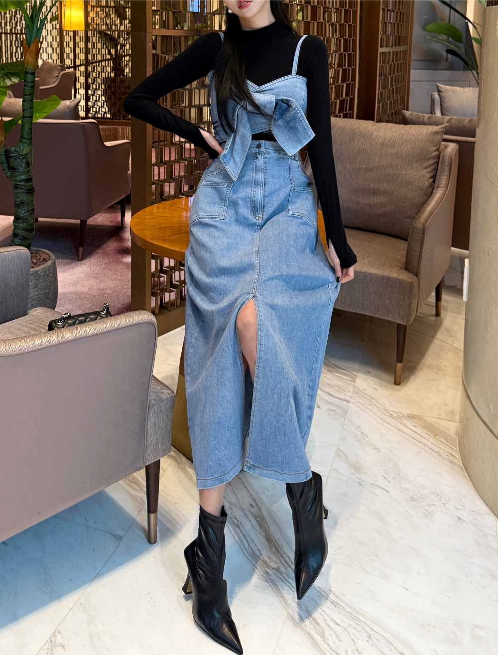 papier デニム　ビスチェ　スカート デニムビスチェスカートセットアップ