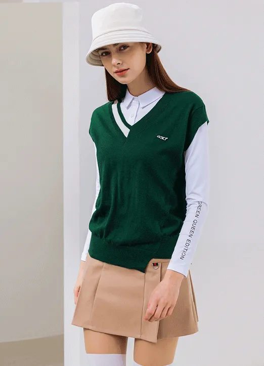 アシメ配色Vネックチャームニットベスト | styleonme | 詳細画像1