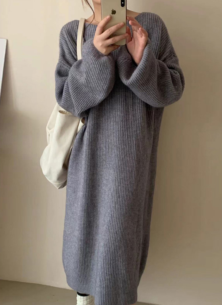 ワイドネックバルーンスリーブニットワンピース | レディース