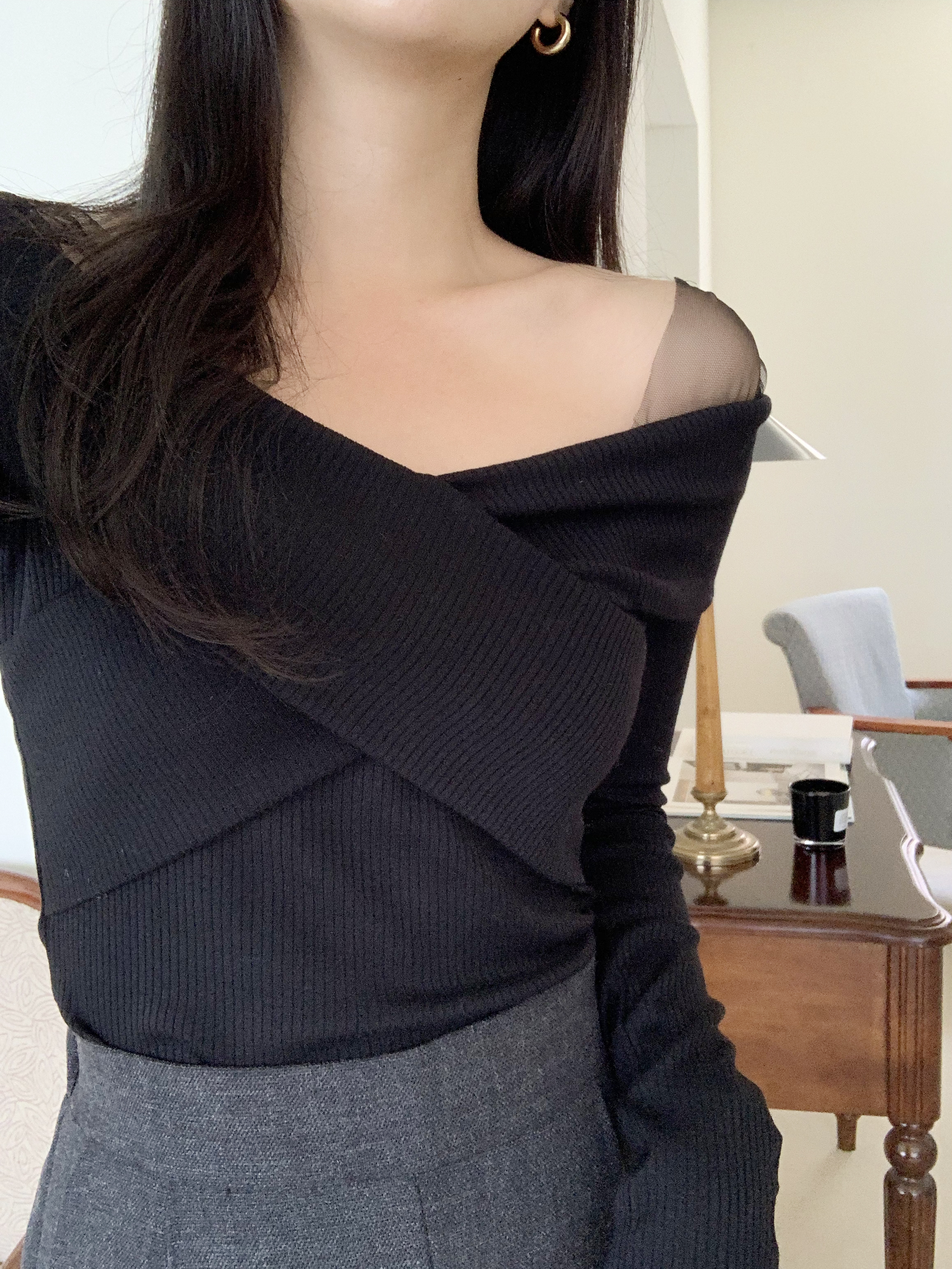 シフォンクロスオフショルリブTシャツ | 詳細画像9