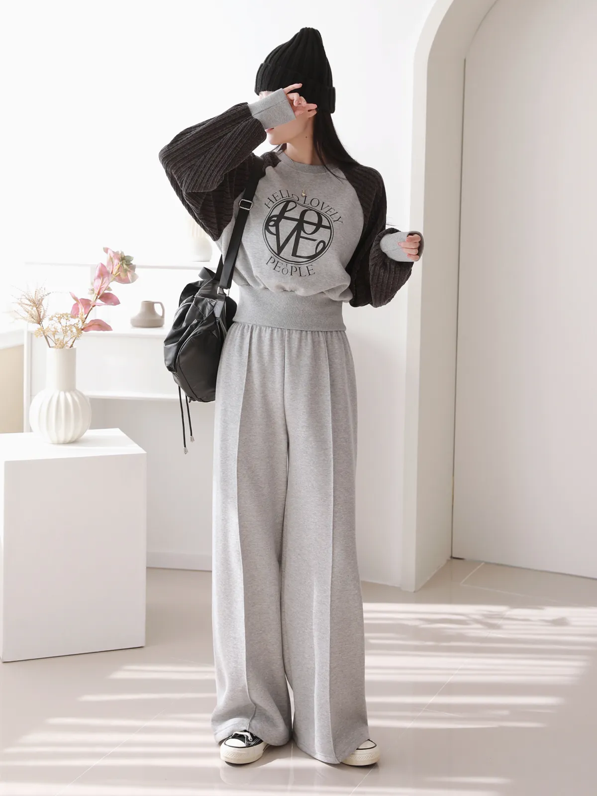 裏起毛リブラグランLOVEロゴスウェット&イージーパンツSET | 詳細画像1