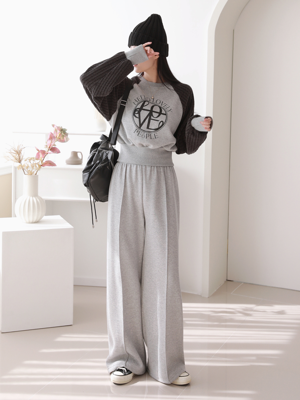 裏起毛リブラグランLOVEロゴスウェット&イージーパンツSET | 詳細画像3