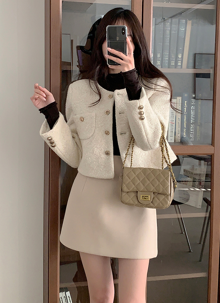 ゴールドボタンブークレツイードジャケット | レディースファッション