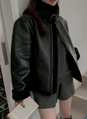 2TYPEクロップドレザー調ムートン風ジャケット | レディース 2TYPEクロップドレザー調ムートン風ジャケット | レディース