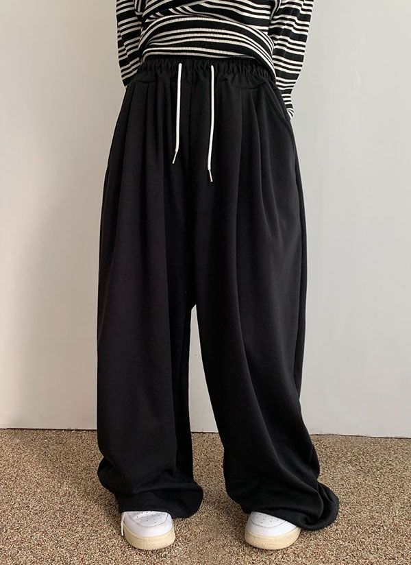 スウェット ワイド パンツ 2色 ドロスト ハイウエスト 薄手 無地 ニッセン スウェットパンツ ジャージ ドロストワイドパンツ