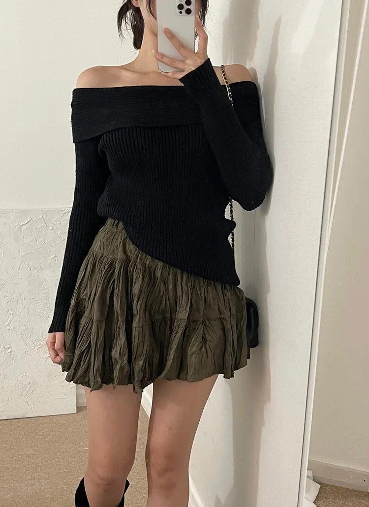 ルーズオフショルダーリブニット | yefit | 詳細画像1