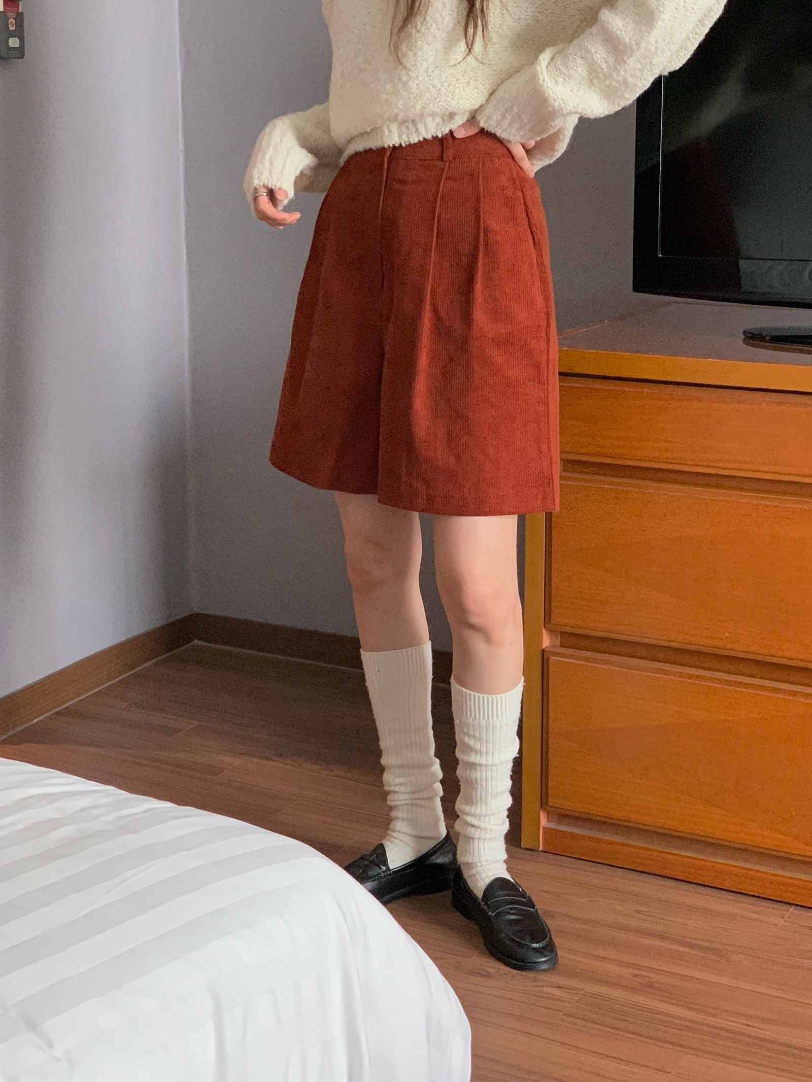 ツータックコーデュロイハーフパンツ | レディースファッション通販