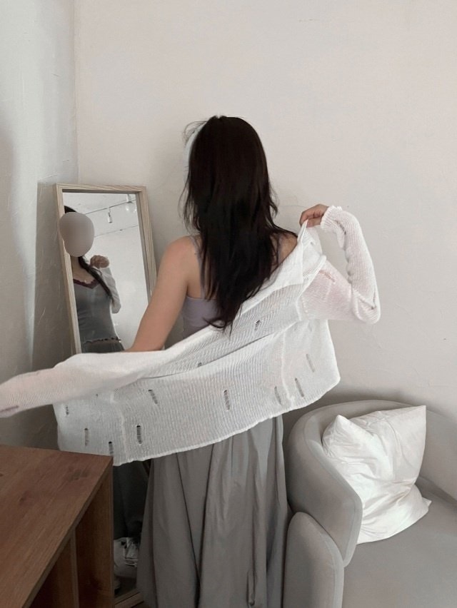 カラーVネックダメ―ジリブカーディガン | 詳細画像8