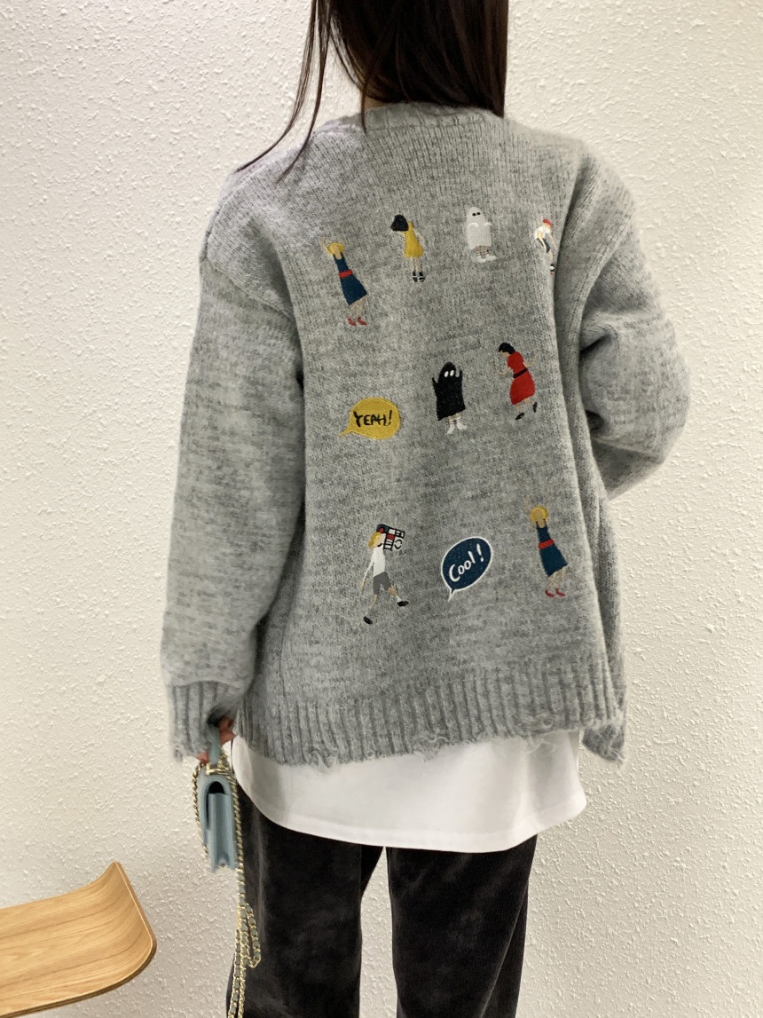 バック刺繍ダメージVネックカーディガン | レディースファッション通販