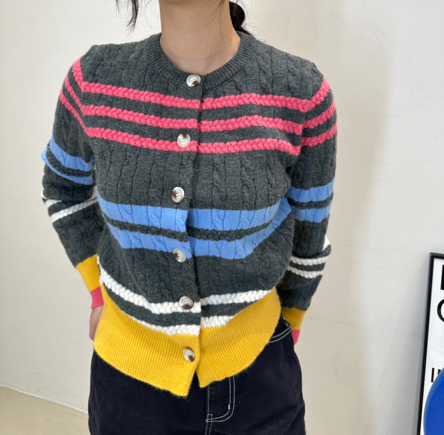 カラフルボーダーケーブルカーディガン | レディース