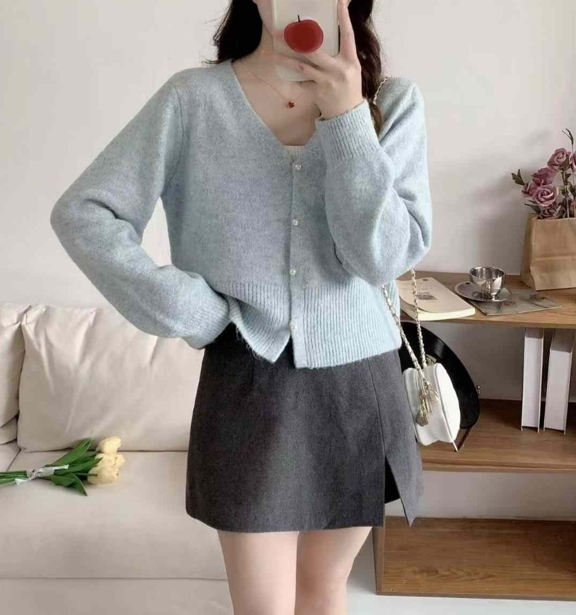 パール調ボタンVネックカーディガン | 詳細画像3