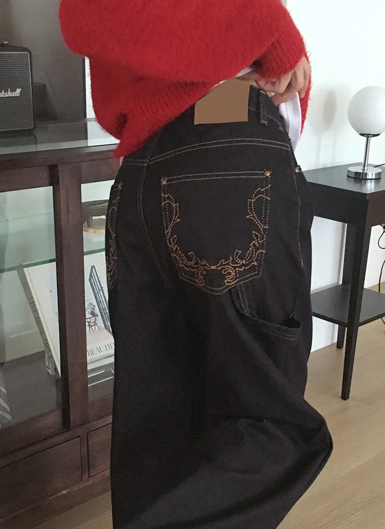 刺繍バックポケットカーペンターデニムパンツ | レディースファッション通販 - DHOLIC