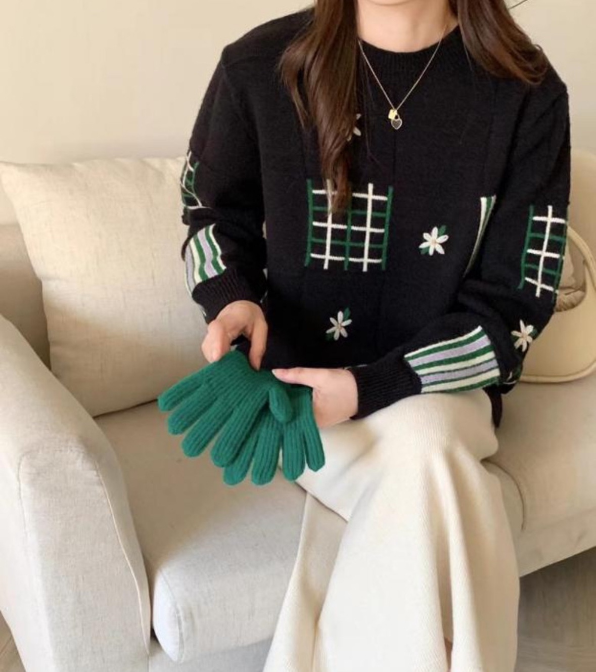 花柄刺繍パターンスクエアパネルニット | レディースファッション通販