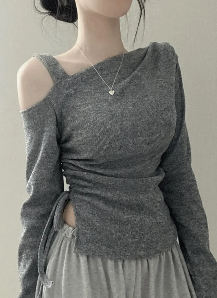 ワンショルダーリボンアンバランスTシャツ | NEEDON | 詳細画像1