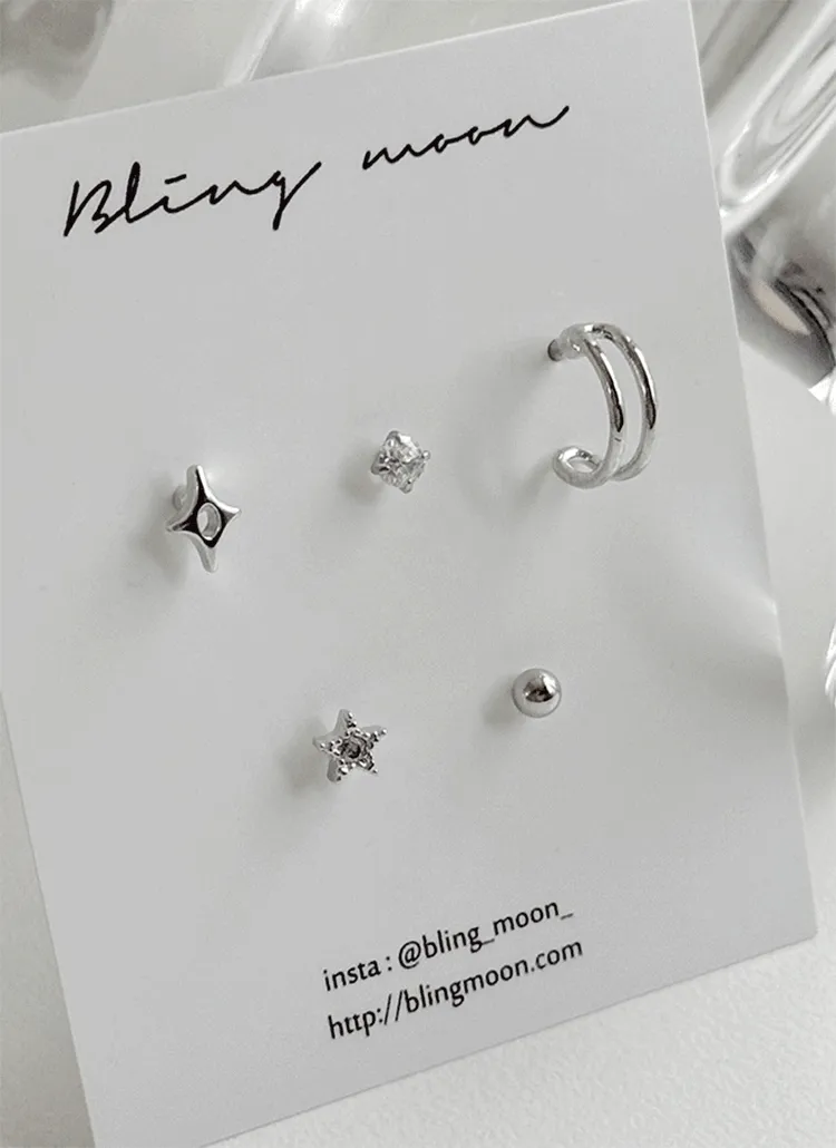 シンプルシルバースターピアス5SET | blingmoon | 詳細画像1
