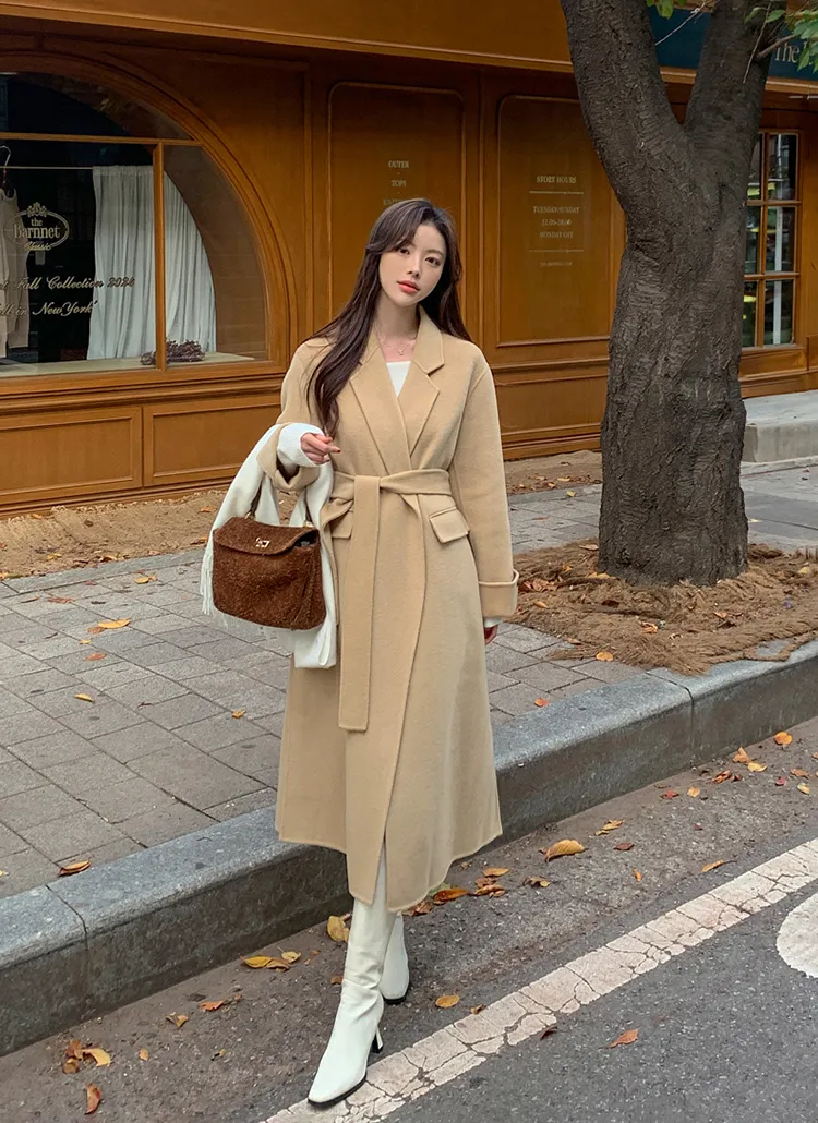 ストラップ付ウール混ロールアップルーズロングコート | highclassic | 詳細画像1