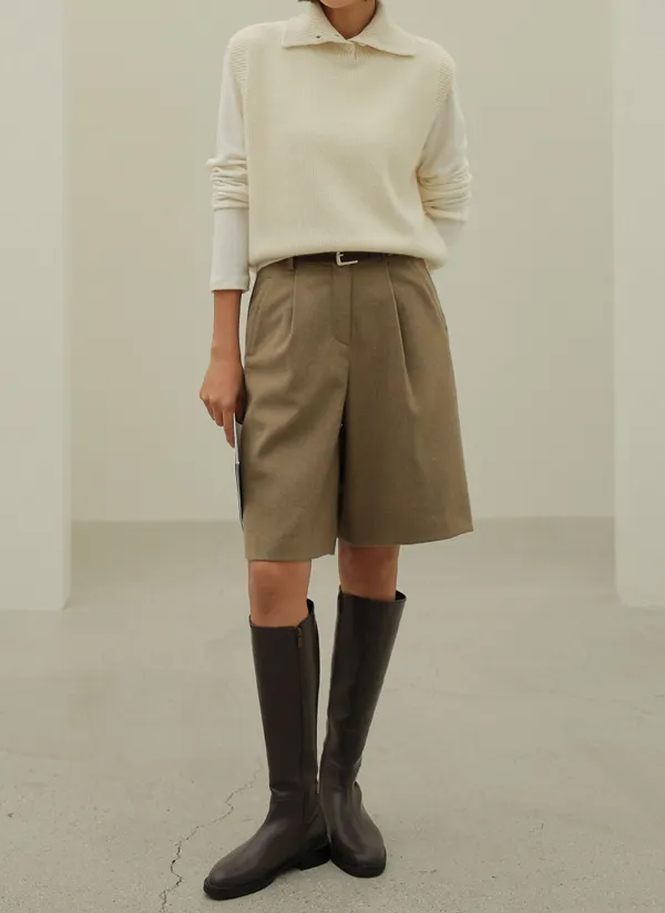 ウール混ヘリンボーンタックハーフパンツ | aboutsome | 詳細画像1