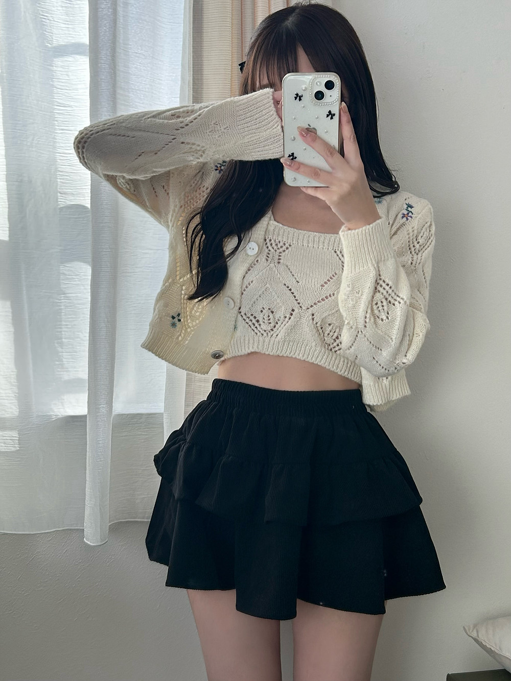 花柄刺繍パンチングキャミソール&カーディガンSET | レディース