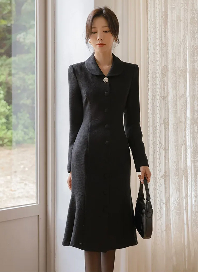 ビジューボタンツイードカラーマーメイドワンピース | レディース