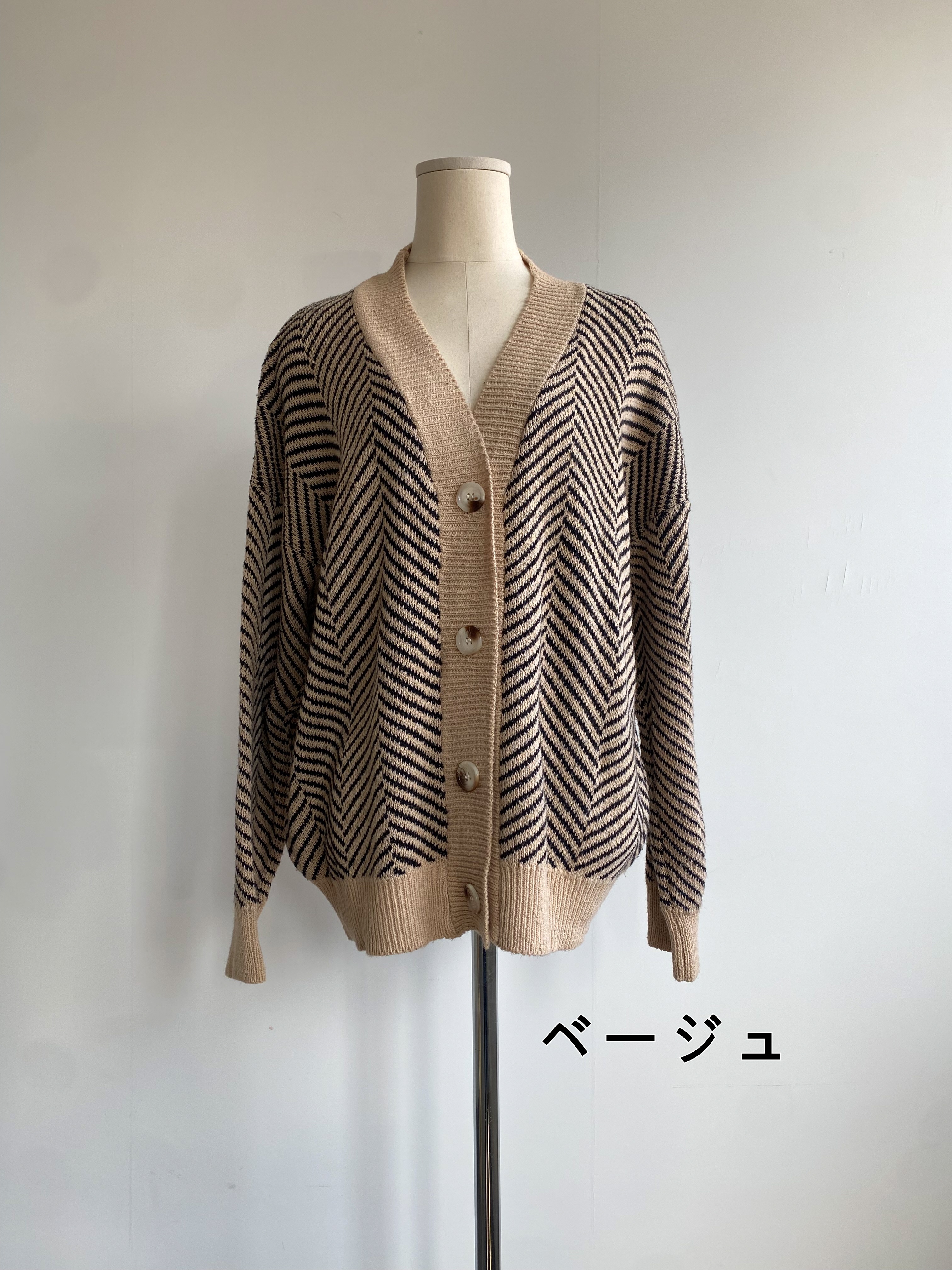 ヘリンボーンパターンVネックルーズカーディガン | 詳細画像8