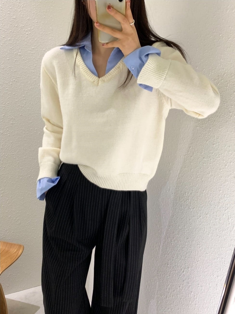 シャツレイヤード風Vネックニット | 詳細画像8