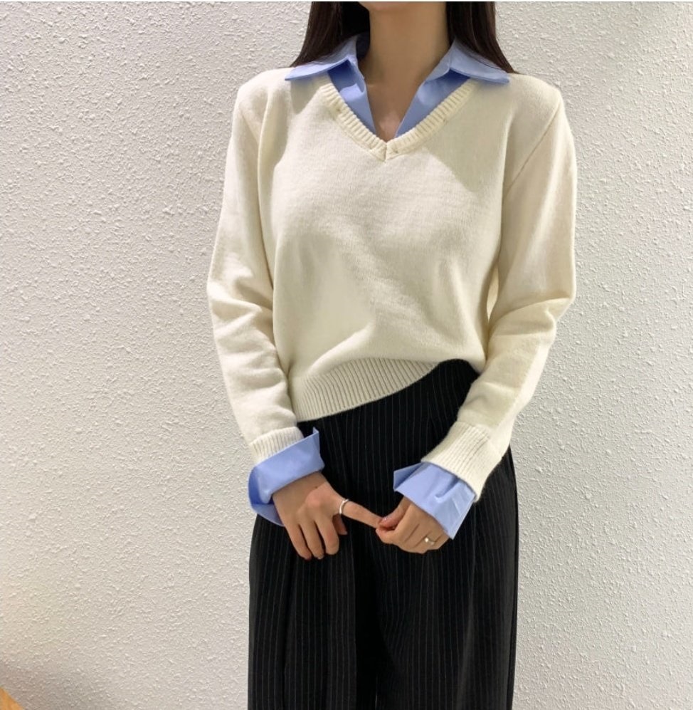 シャツレイヤード風Vネックニット | 詳細画像10